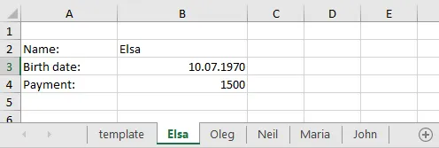 First output sheet for one department