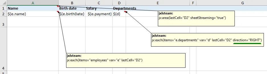 Template configured for RIGHT direction expansion