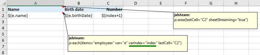 Template with ${i} column for the iteration index