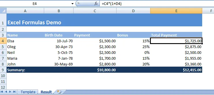 Output where the SUM formula has been expanded to cover all generated rows